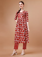 Embroidered Angrakha Style Printed & Flared Anarkali Kurta With Pant & Dupatta Set, Multicolor - Hiral Fashion - Distacart