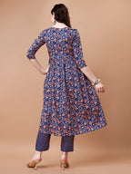 Mirror Embroidered Angrakha Style Printed & Flared Anarkali Kurta With Pant & Dupatta Set, Multicolor - Hiral Fashion - Distacart