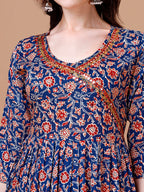 Mirror Embroidered Angrakha Style Printed & Flared Anarkali Kurta With Pant & Dupatta Set, Multicolor - Hiral Fashion - Distacart