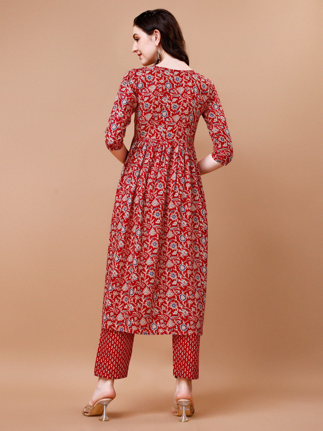 Mirror Embroidered Angrakha Style Printed & Flared Anarkali Kurta With Pant & Dupatta Set, Multicolor - Hiral Fashion - Distacart