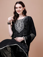 Embroidered & Bandhani Printed Kurta With Pant & Dupatta, Multicolor - Hiral Fashion - Distacart