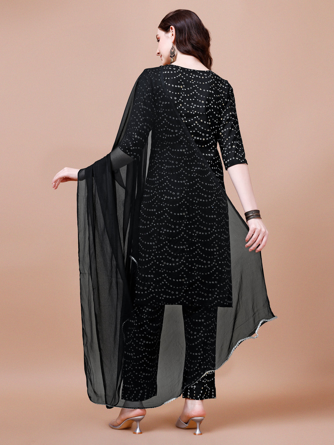 Embroidered & Bandhani Printed Kurta With Pant & Dupatta, Multicolor - Hiral Fashion - Distacart
