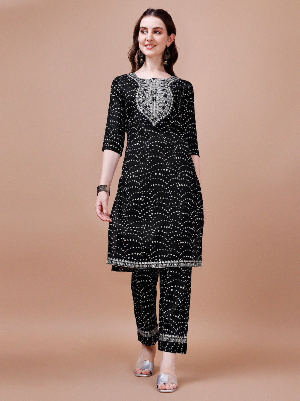 Embroidered & Bandhani Printed Kurta With Pant & Dupatta, Multicolor - Hiral Fashion - Distacart