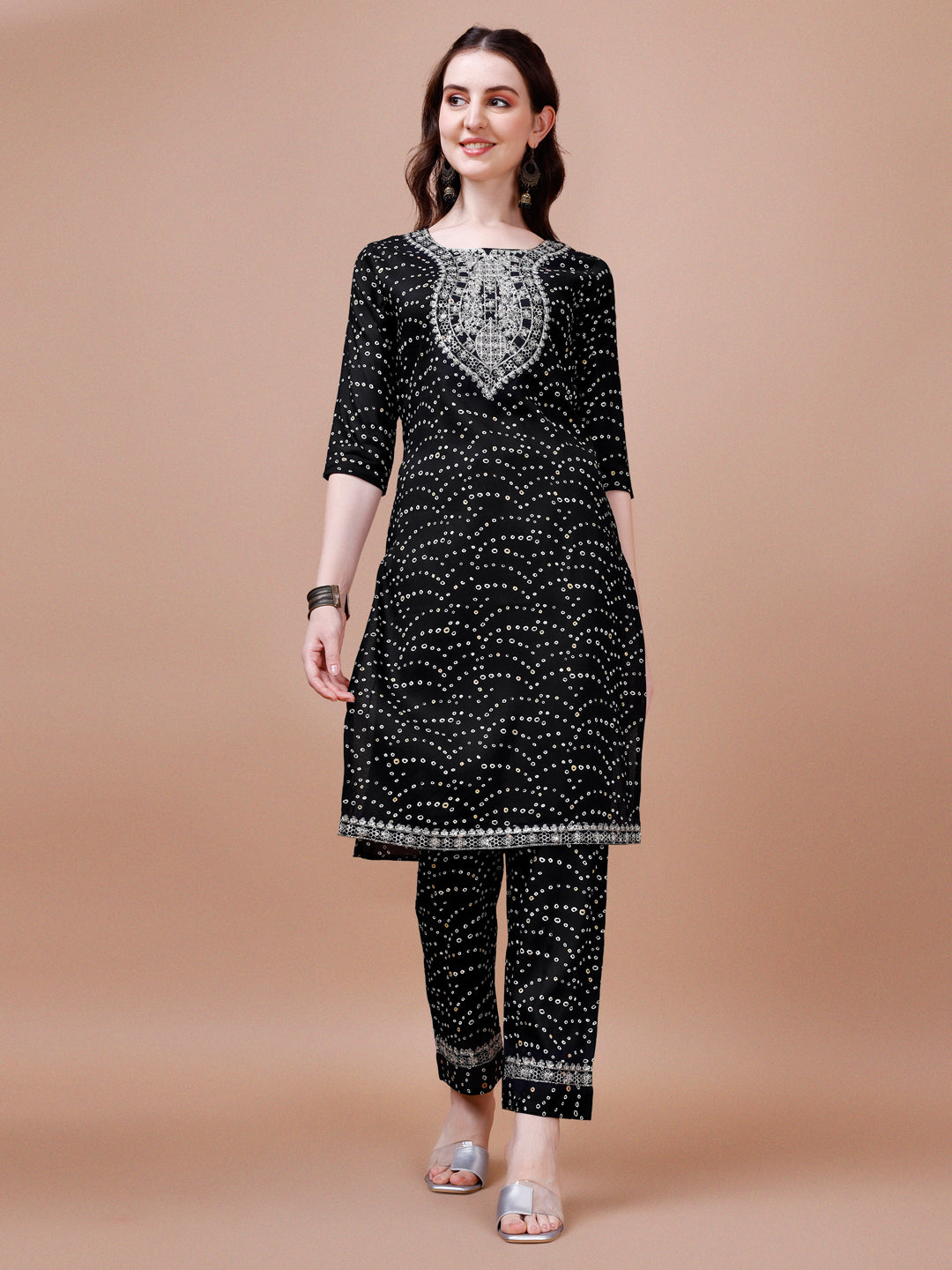 Embroidered & Bandhani Printed Kurta With Pant & Dupatta, Multicolor - Hiral Fashion - Distacart