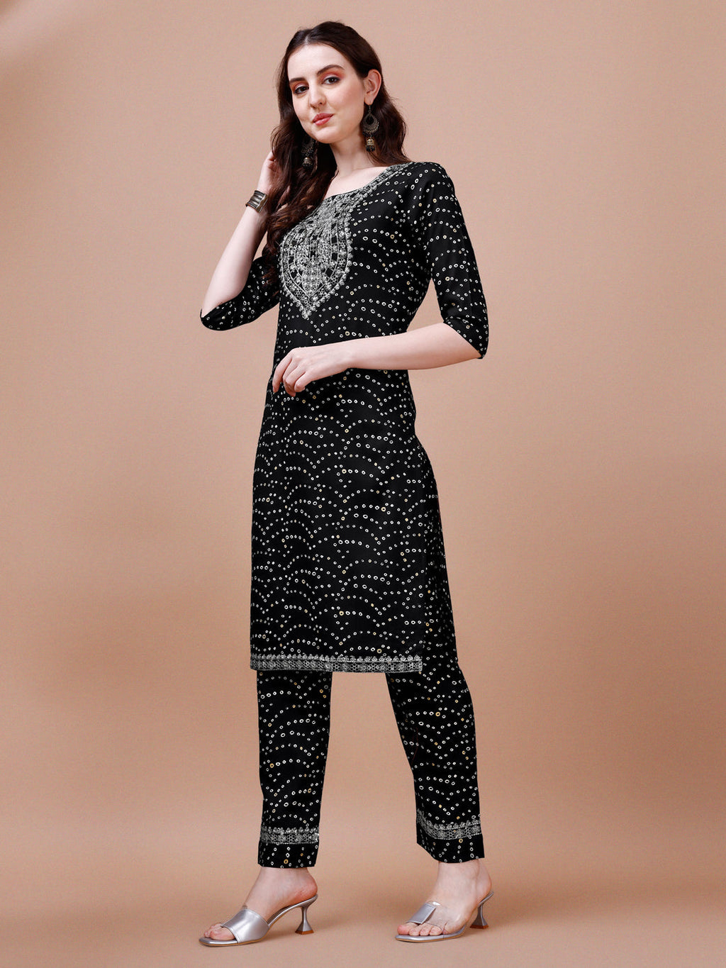 Embroidered & Bandhani Printed Kurta With Pant & Dupatta, Multicolor - Hiral Fashion - Distacart