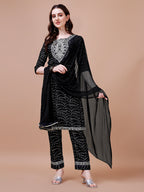 Embroidered & Bandhani Printed Kurta With Pant & Dupatta, Multicolor - Hiral Fashion - Distacart