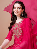 Embroidered & Bandhani Printed Kurta With Pant & Dupatta, Multicolor - Hiral Fashion - Distacart