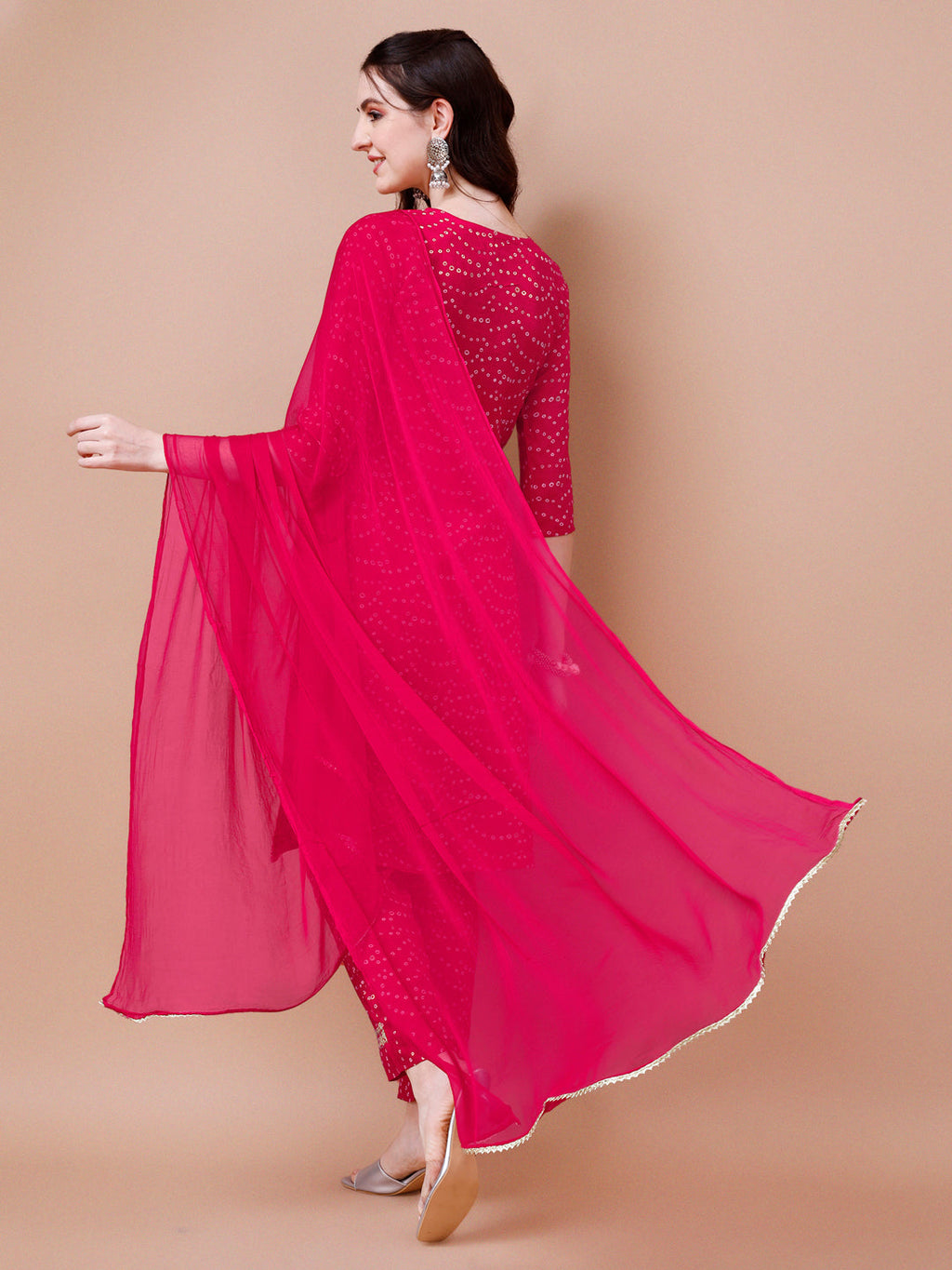 Embroidered & Bandhani Printed Kurta With Pant & Dupatta, Multicolor - Hiral Fashion - Distacart