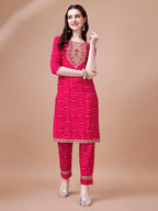 Embroidered & Bandhani Printed Kurta With Pant & Dupatta, Multicolor - Hiral Fashion - Distacart