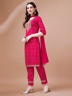 Embroidered & Bandhani Printed Kurta With Pant & Dupatta, Multicolor - Hiral Fashion - Distacart