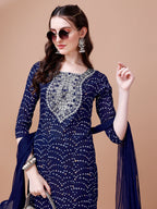 Embroidered & Bandhani Printed Kurta With Pant & Dupatta, Multicolor - Hiral Fashion - Distacart