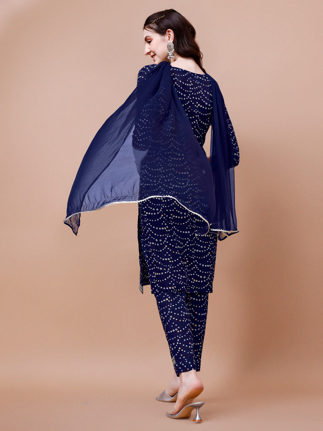 Embroidered & Bandhani Printed Kurta With Pant & Dupatta, Multicolor - Hiral Fashion - Distacart