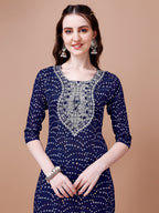 Embroidered & Bandhani Printed Kurta With Pant & Dupatta, Multicolor - Hiral Fashion - Distacart