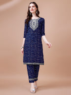 Embroidered & Bandhani Printed Kurta With Pant & Dupatta, Multicolor - Hiral Fashion - Distacart