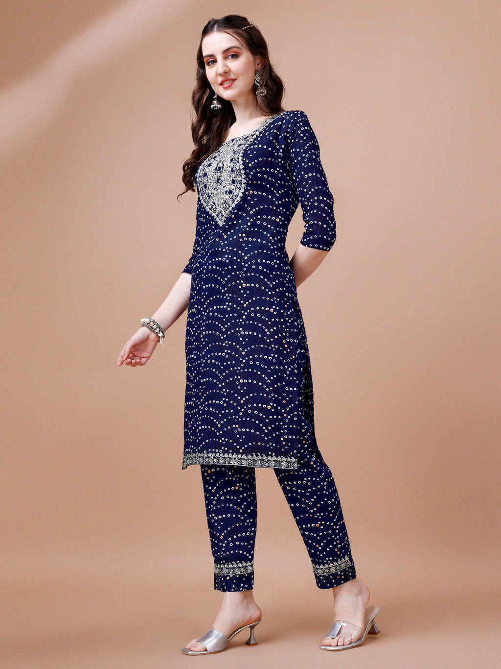 Embroidered & Bandhani Printed Kurta With Pant & Dupatta, Multicolor - Hiral Fashion - Distacart