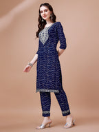 Embroidered & Bandhani Printed Kurta With Pant & Dupatta, Multicolor - Hiral Fashion - Distacart