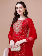 Embroidered & Bandhani Printed Kurta With Pant & Dupatta, Multicolor - Hiral Fashion - Distacart