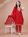 Embroidered & Bandhani Printed Kurta With Pant & Dupatta, Multicolor - Hiral Fashion - Distacart