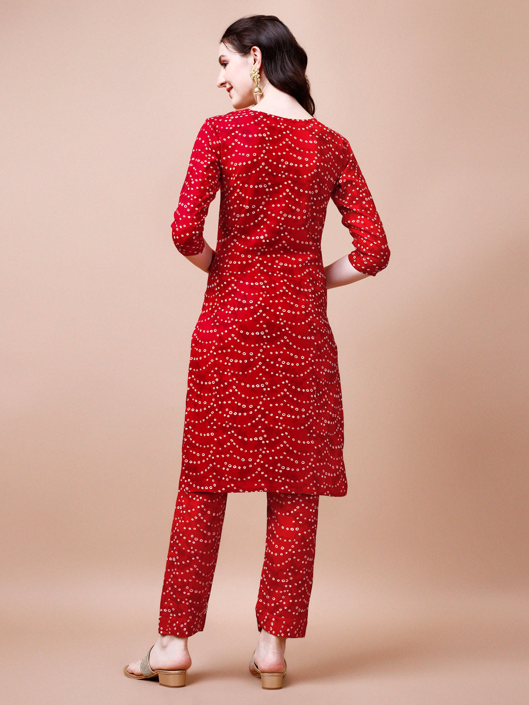 Embroidered & Bandhani Printed Kurta With Pant & Dupatta, Multicolor - Hiral Fashion - Distacart