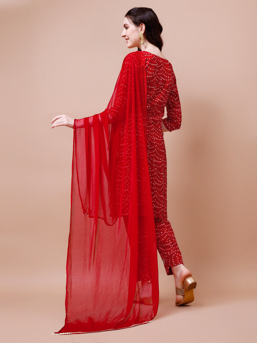 Embroidered & Bandhani Printed Kurta With Pant & Dupatta, Multicolor - Hiral Fashion - Distacart