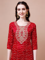 Embroidered & Bandhani Printed Kurta With Pant & Dupatta, Multicolor - Hiral Fashion - Distacart