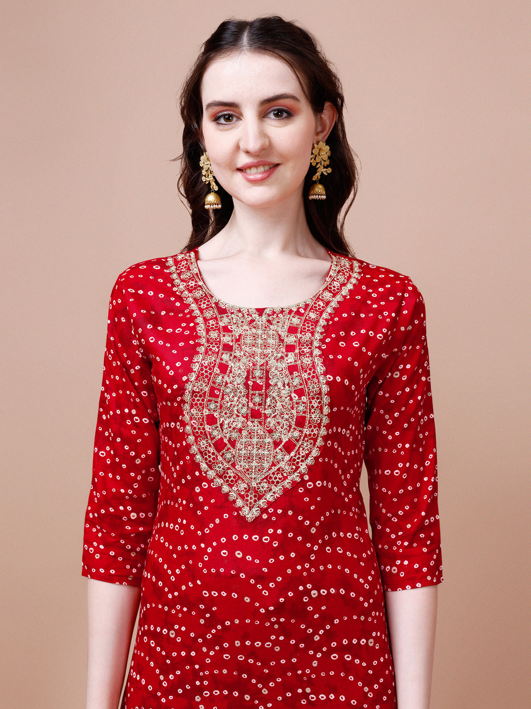 Embroidered & Bandhani Printed Kurta With Pant & Dupatta, Multicolor - Hiral Fashion - Distacart