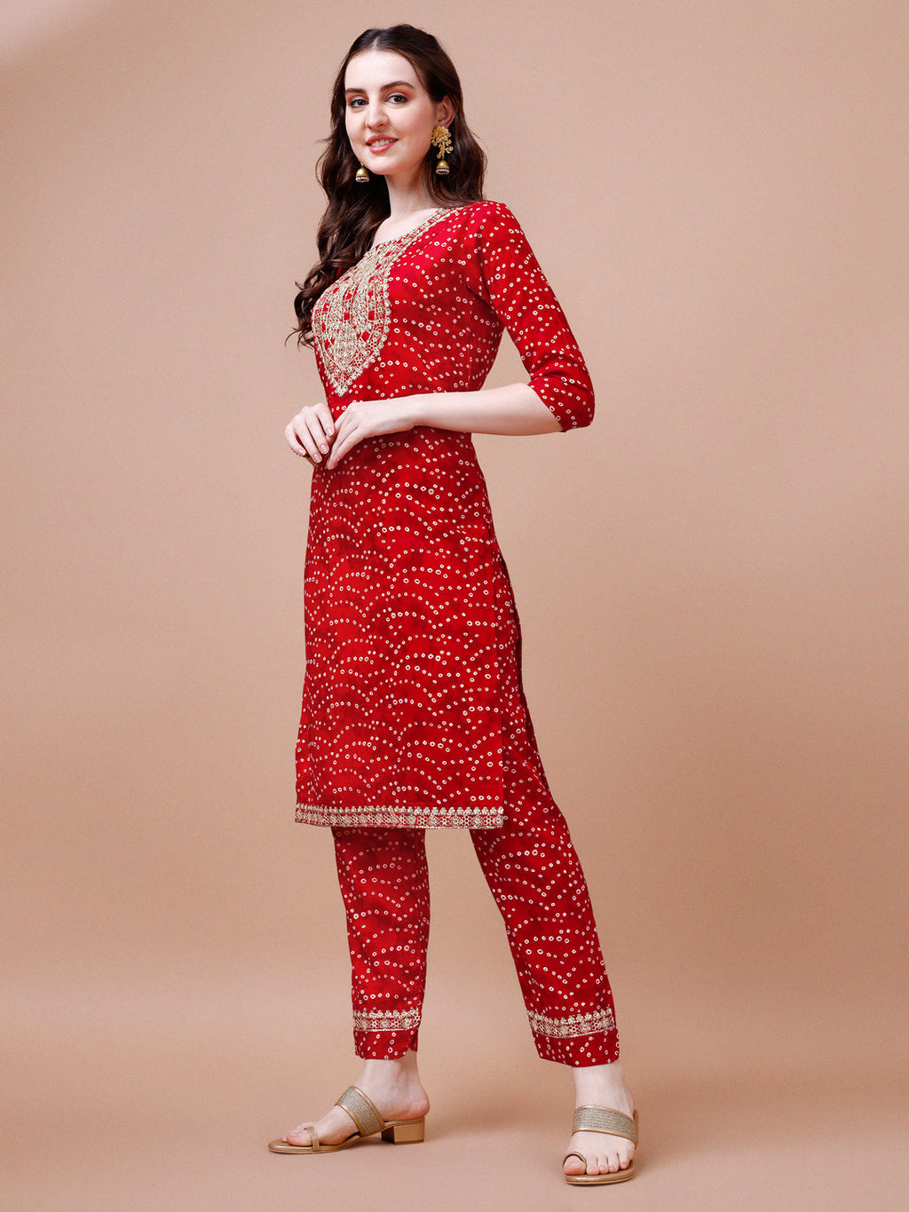 Embroidered & Bandhani Printed Kurta With Pant & Dupatta, Multicolor - Hiral Fashion - Distacart