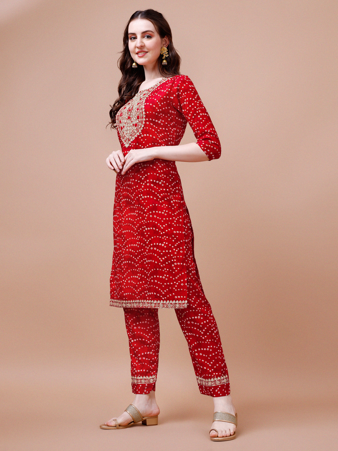 Embroidered & Bandhani Printed Kurta With Pant & Dupatta, Multicolor - Hiral Fashion - Distacart