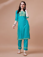 Embroidered & Quirky Printed Kurta With Pant & Dupatta, Multicolor - Hiral Fashion - Distacart