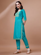 Embroidered & Quirky Printed Kurta With Pant & Dupatta, Multicolor - Hiral Fashion - Distacart