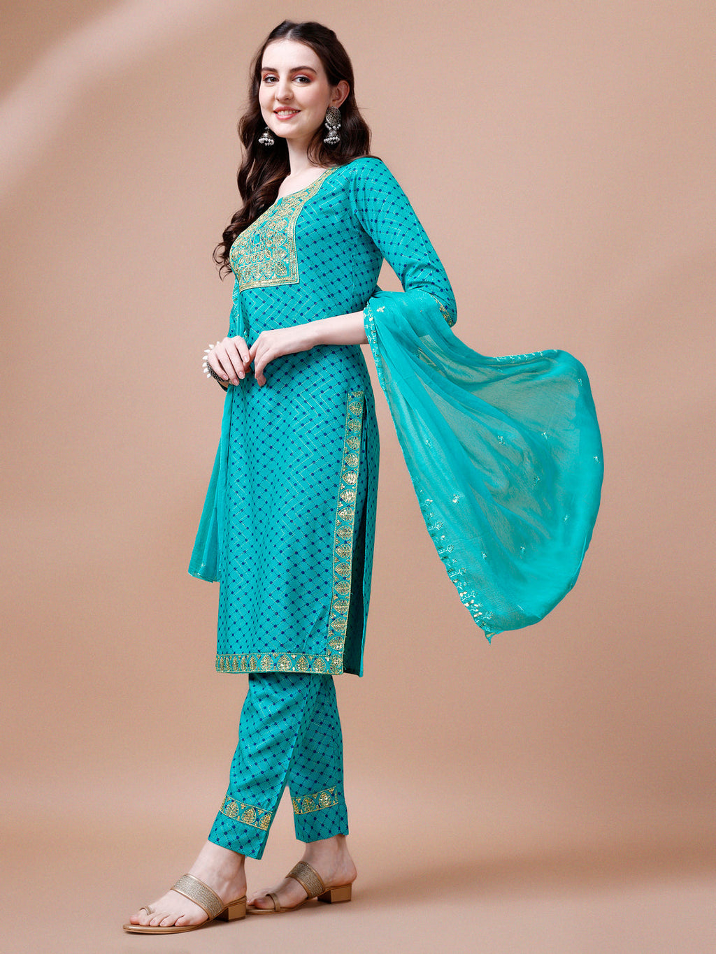 Embroidered & Quirky Printed Kurta With Pant & Dupatta, Multicolor - Hiral Fashion - Distacart