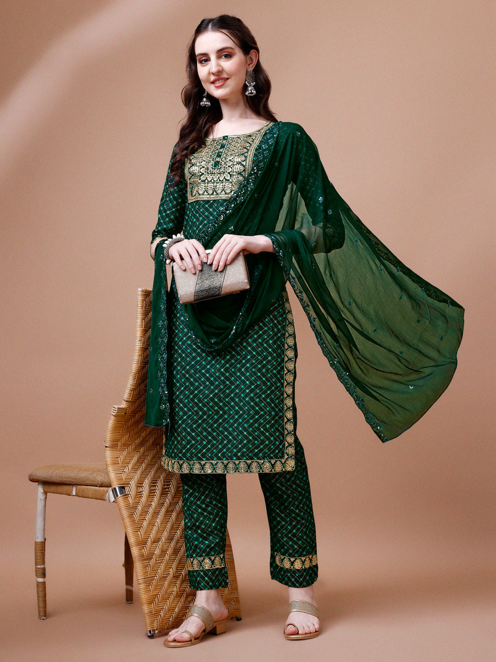 Embroidered & Quirky Printed Kurta With Pant & Dupatta, Multicolor - Hiral Fashion - Distacart