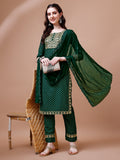 Embroidered & Quirky Printed Kurta With Pant & Dupatta, Multicolor - Hiral Fashion - Distacart