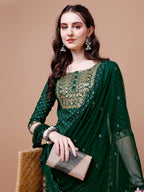 Embroidered & Quirky Printed Kurta With Pant & Dupatta, Multicolor - Hiral Fashion - Distacart