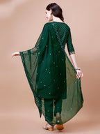 Embroidered & Quirky Printed Kurta With Pant & Dupatta, Multicolor - Hiral Fashion - Distacart