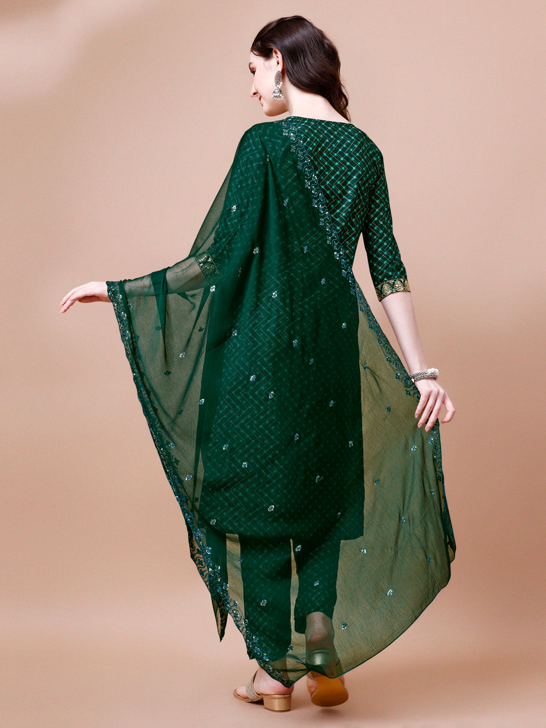 Embroidered & Quirky Printed Kurta With Pant & Dupatta, Multicolor - Hiral Fashion - Distacart