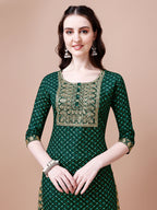 Embroidered & Quirky Printed Kurta With Pant & Dupatta, Multicolor - Hiral Fashion - Distacart