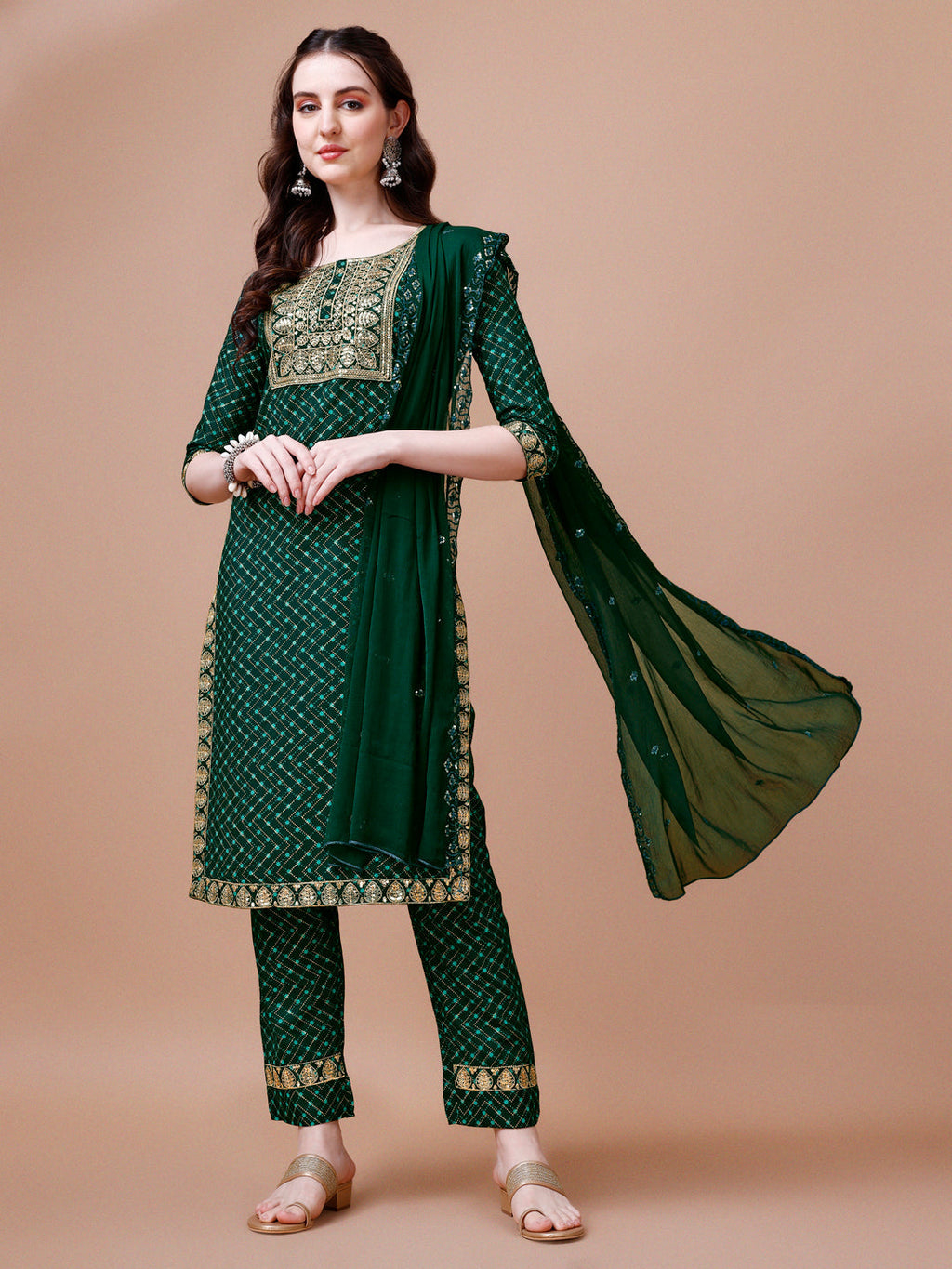 Embroidered & Quirky Printed Kurta With Pant & Dupatta, Multicolor - Hiral Fashion - Distacart