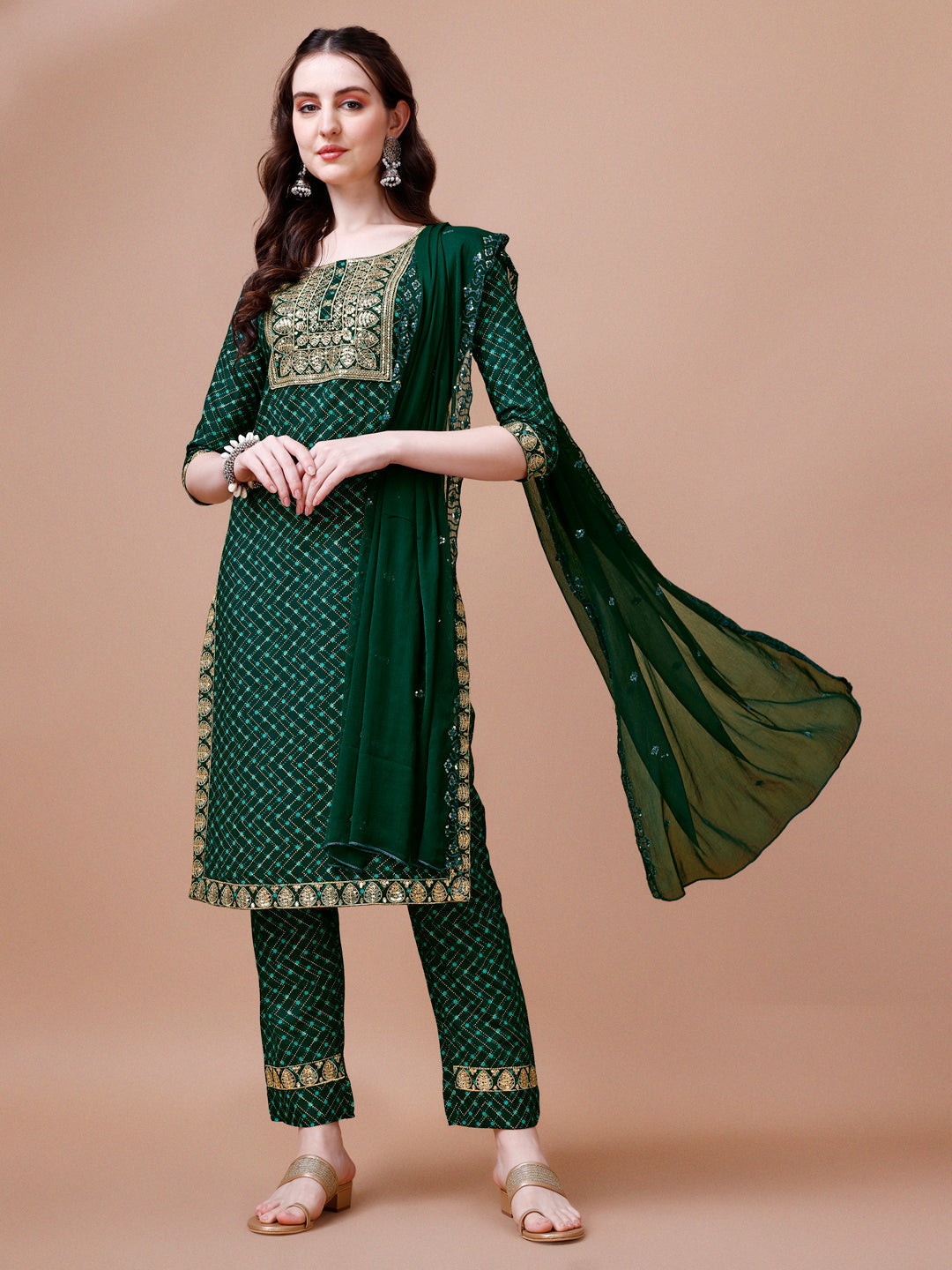 Embroidered & Quirky Printed Kurta With Pant & Dupatta, Multicolor - Hiral Fashion - Distacart