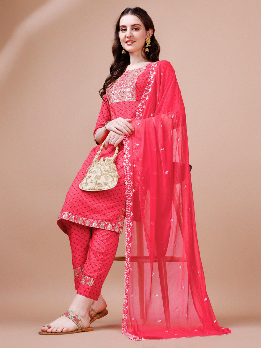 Embroidered & Quirky Printed Kurta With Pant & Dupatta, Multicolor - Hiral Fashion - Distacart
