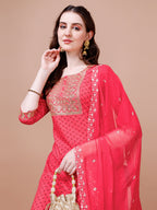 Embroidered & Quirky Printed Kurta With Pant & Dupatta, Multicolor - Hiral Fashion - Distacart
