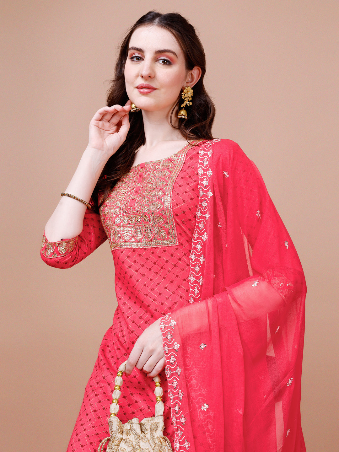 Embroidered & Quirky Printed Kurta With Pant & Dupatta, Multicolor - Hiral Fashion - Distacart