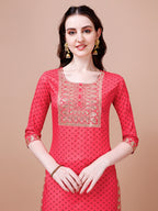 Embroidered & Quirky Printed Kurta With Pant & Dupatta, Multicolor - Hiral Fashion - Distacart