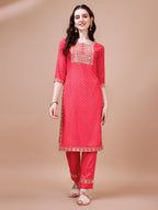 Embroidered & Quirky Printed Kurta With Pant & Dupatta, Multicolor - Hiral Fashion - Distacart