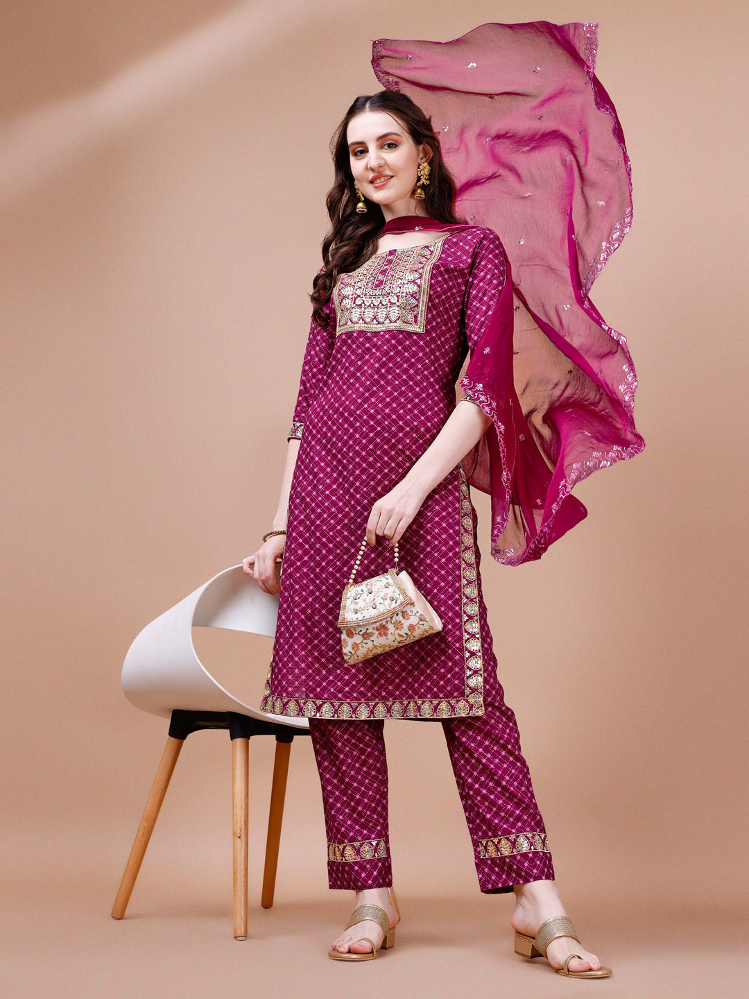 Embroidered & Quirky Printed Kurta With Pant & Dupatta, Multicolor - Hiral Fashion - Distacart