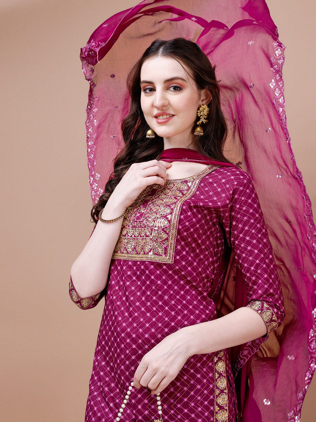 Embroidered & Quirky Printed Kurta With Pant & Dupatta, Multicolor - Hiral Fashion - Distacart