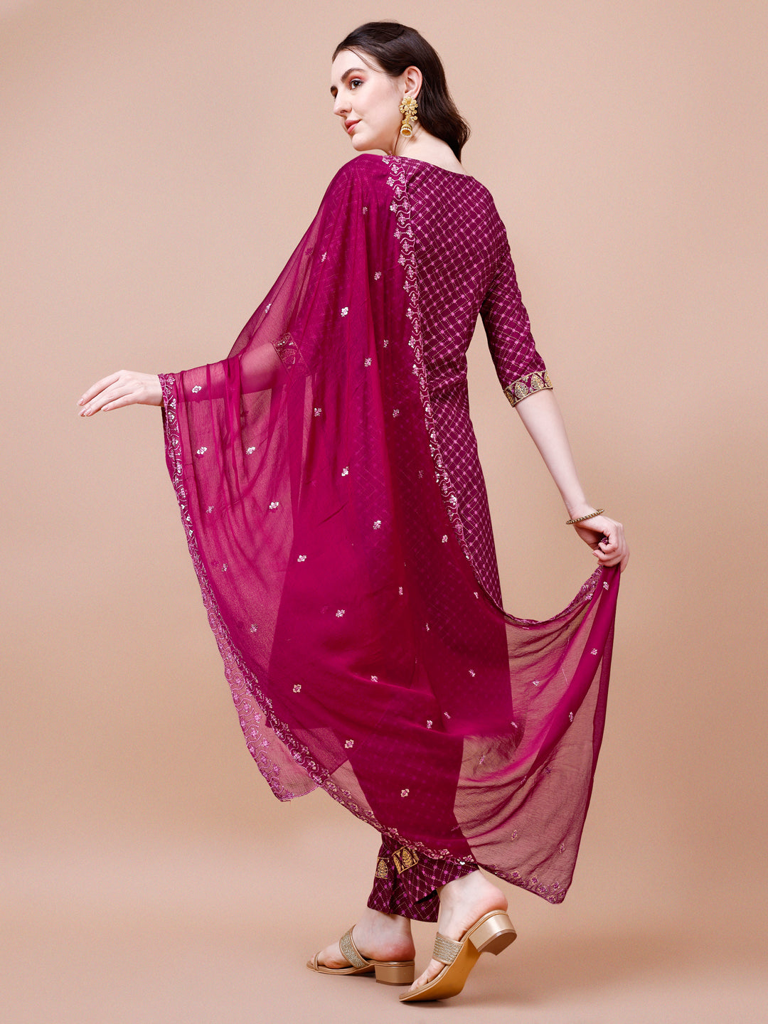 Embroidered & Quirky Printed Kurta With Pant & Dupatta, Multicolor - Hiral Fashion - Distacart