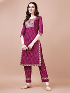 Embroidered & Quirky Printed Kurta With Pant & Dupatta, Multicolor - Hiral Fashion - Distacart