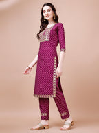 Embroidered & Quirky Printed Kurta With Pant & Dupatta, Multicolor - Hiral Fashion - Distacart