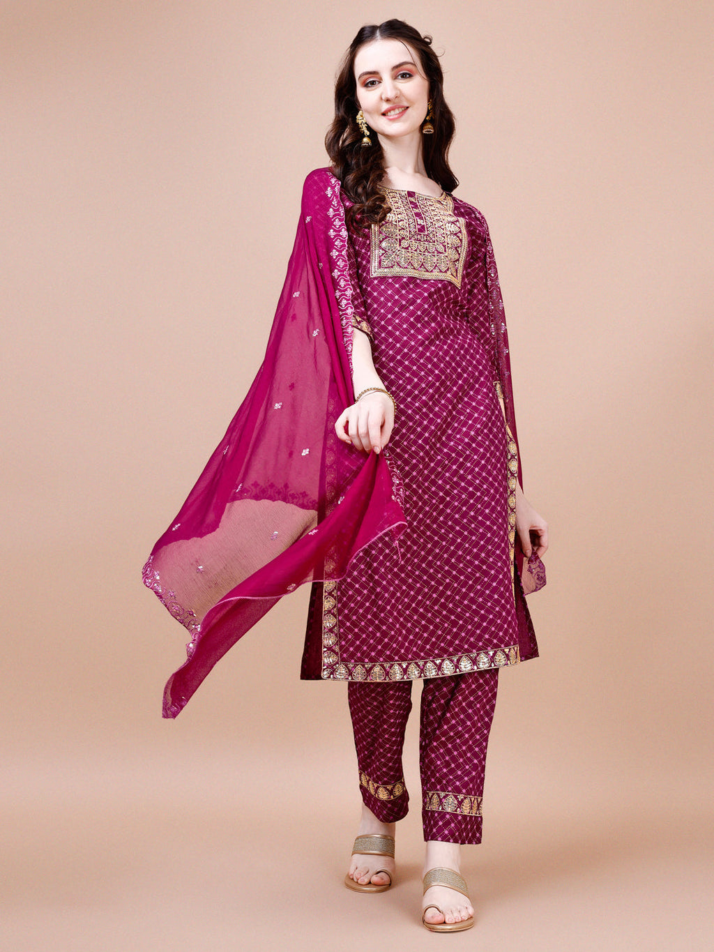 Embroidered & Quirky Printed Kurta With Pant & Dupatta, Multicolor - Hiral Fashion - Distacart